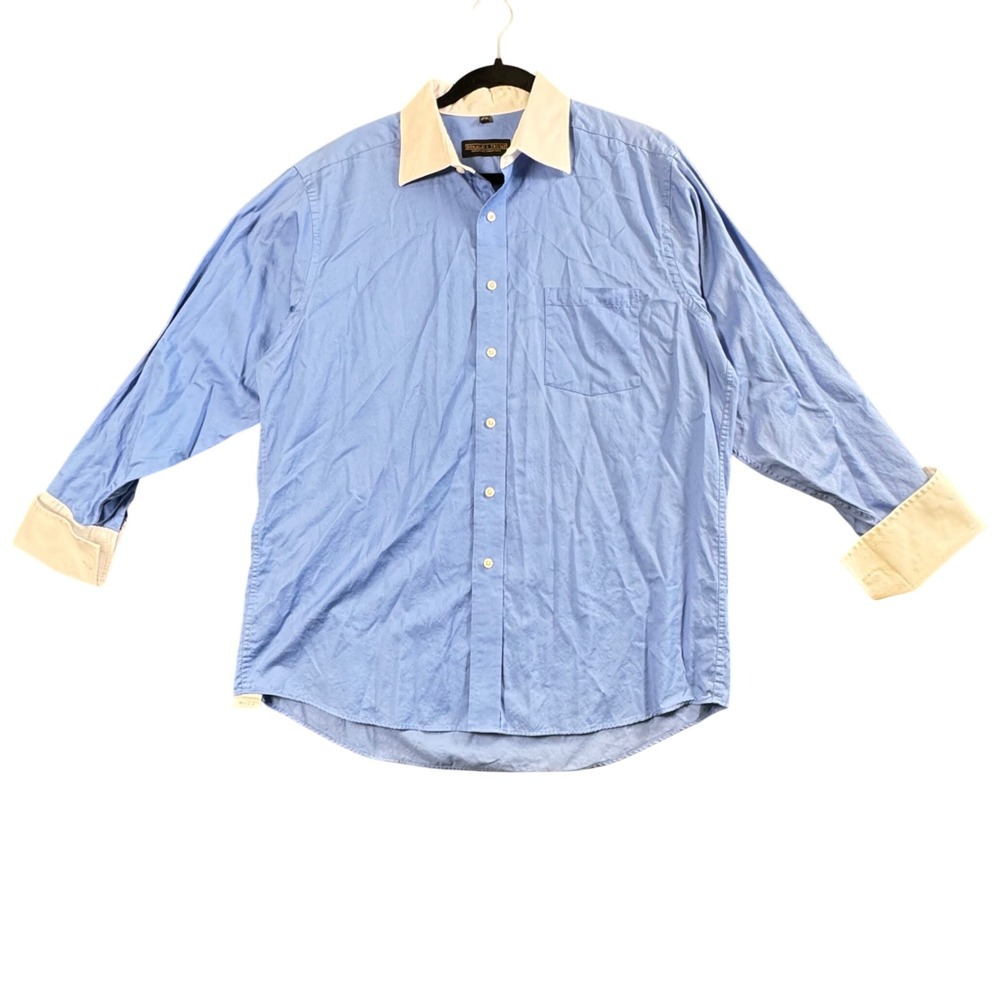 Donald J. Trump Dress Shirt Mens 16.5 32/33‎ Blue Contrast White Collar Cuffs